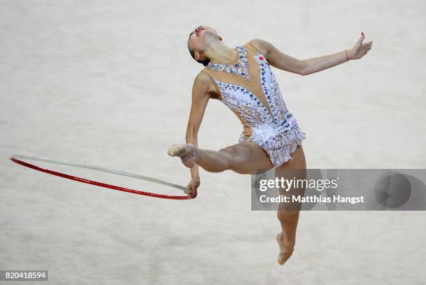 Kaho Minagawa of Japan competes during the Rhythmic Gymnastics Women's Individual Hoop Qualification of The World Games at Centennial Hall on July...