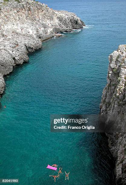 View of the Ciolo Bay on August 10 in Salento, Italy. Salento is that strip of land that forms the heel of the boot . It is located between two seas:...