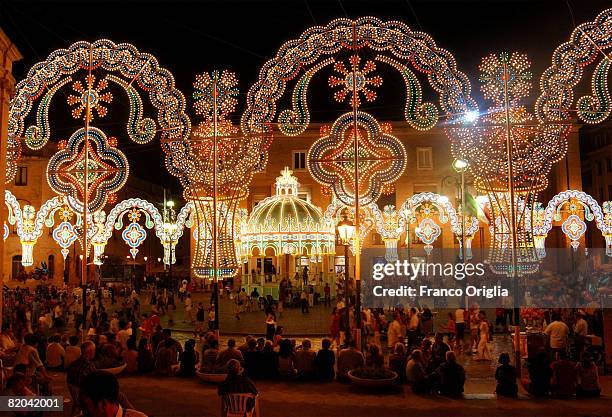 View of the the central square of Lecce during the St. Oronzo festivity on August 15 in Salento, Italy. Salento is that strip of land that forms the...