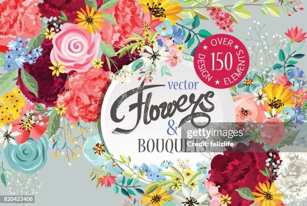 background with floral bouquets - brunch background stock illustrations