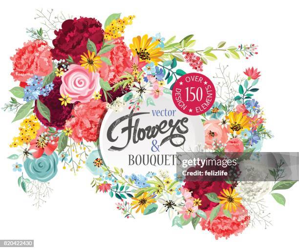 stockillustraties, clipart, cartoons en iconen met achtergrond met bloemen boeketten - bouquet