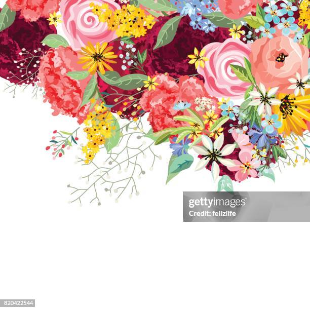 background with floral bouquets - brunch background stock illustrations