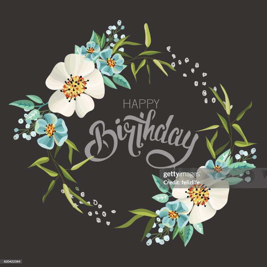 Felicitaciones Feliz Cumpleaños Con Flores Ilustración de stock - Getty  Images