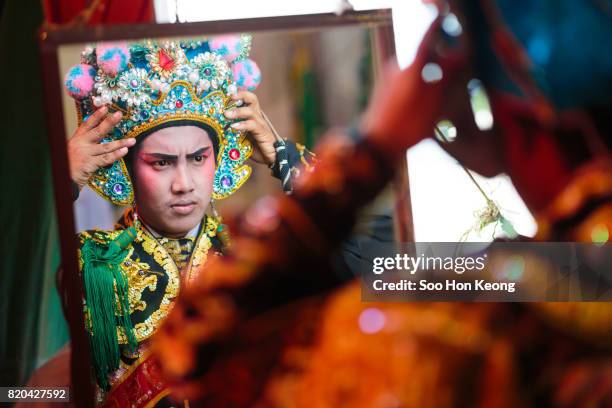 thailand vegetarian festival in bangkok, thailand - chinese opera in thailand stock pictures, royalty-free photos & images