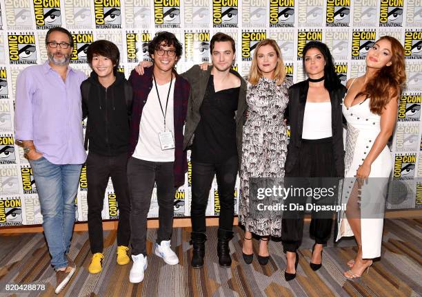 Writer/producer Jason Rothenberg, actors Christopher Larkin, Bob Morley, Richard Harmon, Eliza Taylor, Marie Avgeropoulos and Lindsey Morgan at "The...