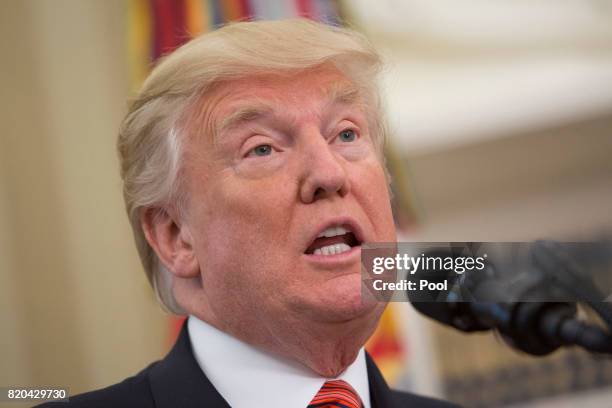 President Donald J. Trump speaks as USS Arizona survivors visit the White House on July 21, 2017 in Washington, DC.