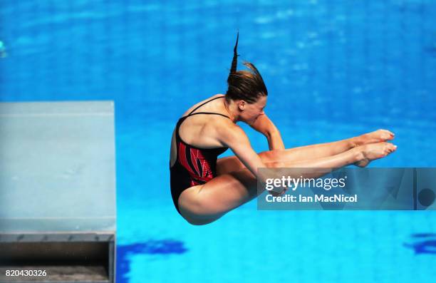 Grace Reid of Great Britain competes in the Women's 3m Springboard at the Duna Arena on day eight of the FINA World Championships on July 21, 2017 in...