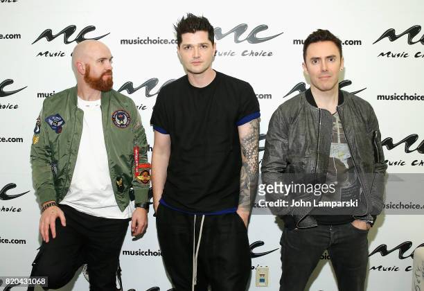 Mark Sheehan, Danny O'Donoghue and Glen Power of the The Script visit Music Choice at Music Choice on July 21, 2017 in New York City.