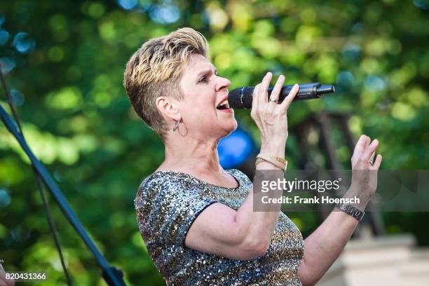 Singer Simone Bogen of the German band Petticoat performs live on stage during a concert at the Freilichtbuehne Spandau on July 21, 2017 in Berlin,...
