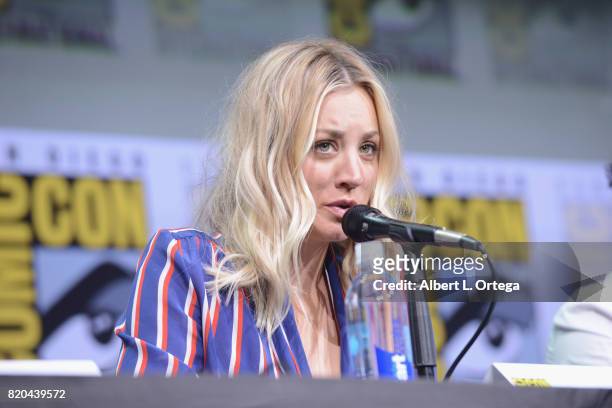 Actor Kaley Cuoco speaks onstage at Comic-Con International 2017 "The Big Bang Theory" panel at San Diego Convention Center on July 21, 2017 in San...