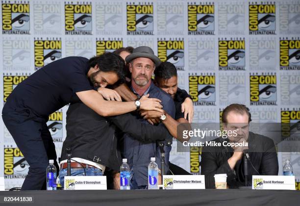 Actors Richard Rankin, Colin O'Donoghue, Christopher Meloni, Ricky Whittle, and David Harbour speak onstage at Comic-Con International 2017 Brave New...