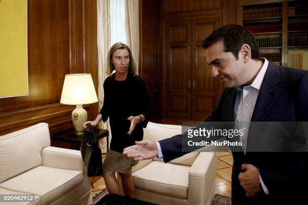 Greek PM Alexis Tsipras meets high Representative of the European Union for Foreign Affairs and Security Policy and Vice-President of the European...