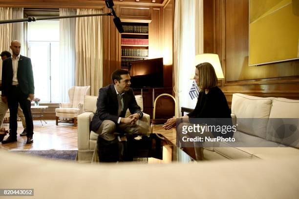 Greek PM Alexis Tsipras meets high Representative of the European Union for Foreign Affairs and Security Policy and Vice-President of the European...