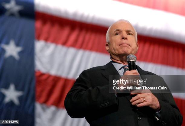 Republican Presidential Candidate U.S. Sen. John McCain speaks at a town hall meeting while on the campaign trail in the F.M. Kirby Center for the...