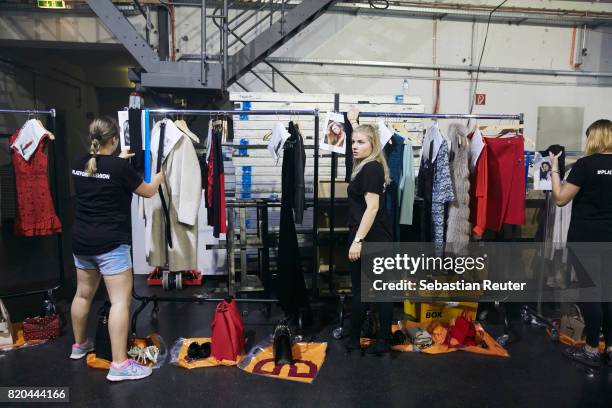 General view backstage ahead of the Breuninger show during Platform Fashion July 2017 at Areal Boehler on July 21, 2017 in Duesseldorf, Germany.