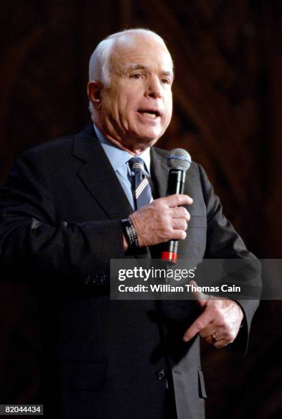 Republican presidential candidate U.S. Sen. John McCain speaks at a town hall meeting while on the campaign trail in the F.M. Kirby Center for the...