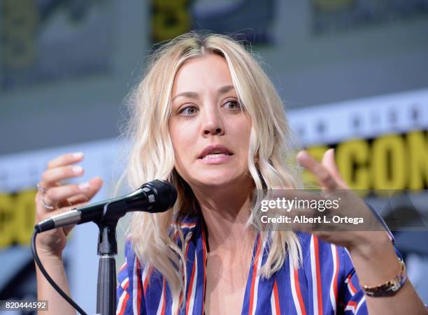 Actor Kaley Cuoco speaks onstage at Comic-Con International 2017 "The Big Bang Theory" panel at San Diego Convention Center on July 21, 2017 in San...