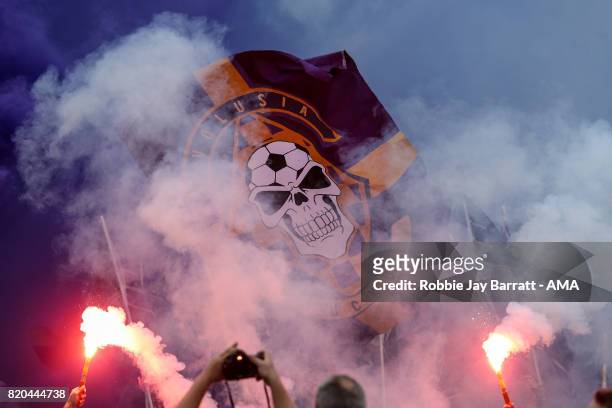 Orlando City fans march pre match prior to the MLS match between Atlanta United and Orlando City at Orlando City Stadium on July 21, 2017 in Orlando,...