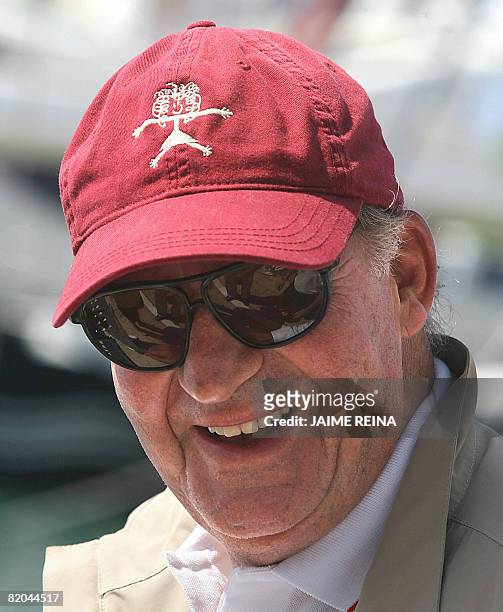 Spain's King Juan Carlos smiles prior the second day of the racing in the Breitling regatta on board of Bribon on July 23, 2008 at the Puerto Portals...