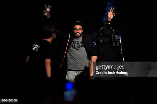 Rafael Natal of Brazil walks to the stage during the UFC Fight Night weigh-in inside the Nassau Veterans Memorial Coliseum on July 21, 2017 in...