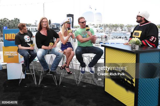 Actors Chris Kattan, Fabio Lanzon, Tara Reid, Ian Ziering and host Kevin Smith on the #IMDboat at San Diego Comic-Con 2017 at The IMDb Yacht on July...