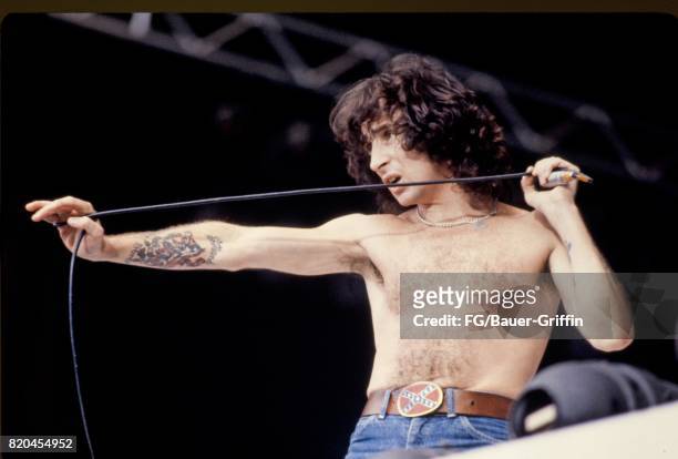 Bon Scott lead singer for AC/DC performs at Wembley Stadium on August 18, 1979 in London, United Kingdom. 170612F1