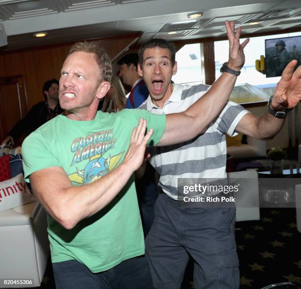 Actor Ian Ziering and Amazon's Dan Jedda on the #IMDboat at San Diego Comic-Con 2017 at The IMDb Yacht on July 21, 2017 in San Diego, California.