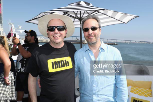 Founder and CEO of IMDb Col Needham and director Denis Villeneuve on the #IMDboat at San Diego Comic-Con 2017 at The IMDb Yacht on July 21, 2017 in...