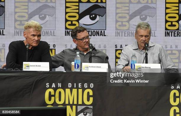 Actors Everett McGill, Matthew Lillard and Don Murray speak onstage at Comic-Con International 2017 Twin Peaks: A Damn Good Panel at San Diego...