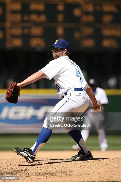 Dickey of the Seattle Mariners pitches against the Cleveland Indians on July 19, 2008 at Safeco Field in Seattle, Washington.