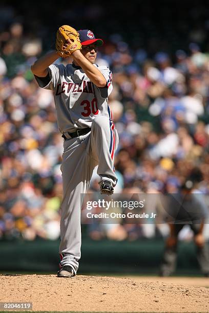 Masahide Kobayashi of the Cleveland Indians pitches against the Seattle Mariners on July 19, 2008 at Safeco Field in Seattle, Washington.