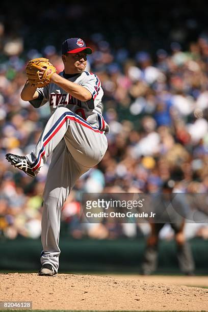 Masahide Kobayashi of the Cleveland Indians pitches against the Seattle Mariners on July 19, 2008 at Safeco Field in Seattle, Washington.