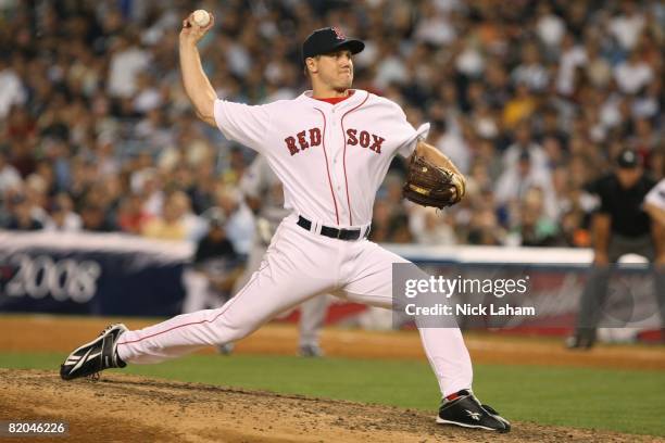 Jonathan Papelbon of the American League All-Stars throws a pitch against the National League All-Stars during the 79th MLB All-Star Game at Yankee...