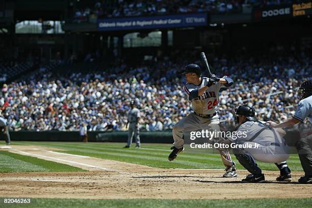 Grady Sizemore of the Cleveland Indians bats against the Seattle Mariners on July 19, 2008 at Safeco Field in Seattle, Washington.