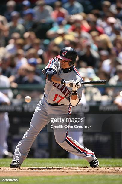Shin-Soo Choo of the Cleveland Indians bats against the Seattle Mariners on July 19, 2008 at Safeco Field in Seattle, Washington.