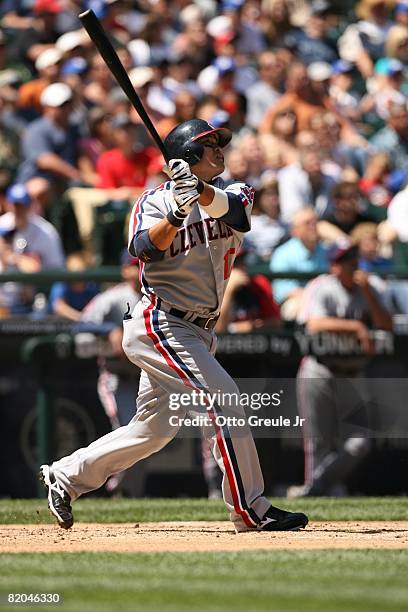 Shin-Soo Choo of the Cleveland Indians bats against the Seattle Mariners on July 19, 2008 at Safeco Field in Seattle, Washington.