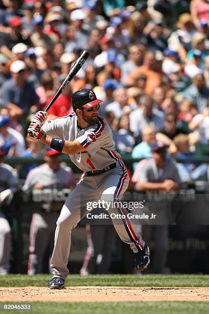 Casey Blake of the Cleveland Indians bats against the Seattle Mariners on July 19, 2008 at Safeco Field in Seattle, Washington.