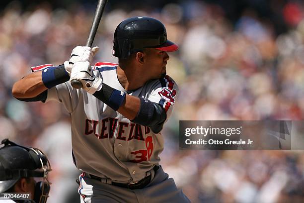 Franklin Gutierrez of the Cleveland Indians bats against the Seattle Mariners on July 19, 2008 at Safeco Field in Seattle, Washington.