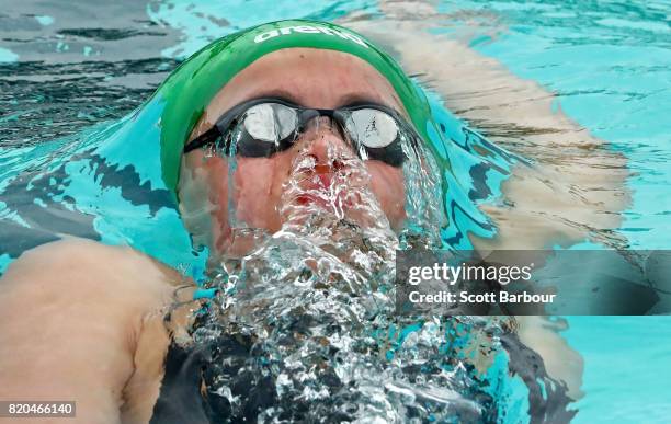 Mariella Venter of South Africa wins the Girl's 200m Backstroke Final at the Swimming on day 4 of the 2017 Youth Commonwealth Games at Betty Kelly...