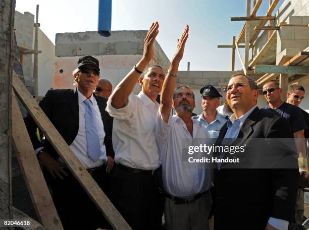 In this handout photo provided by the Ministry of Defence , presumptive Democratic presidential candidate Sen. Barack Obama and Israeli citizen...