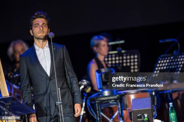 Gianluca Ginoble of Il Volo performs on stage during Lucca Summer Festival 2017 on July 21, 2017 in Lucca, Italy.