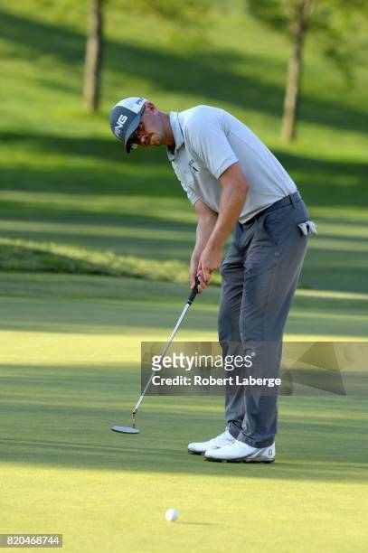 Jim Knous attempts a putt on the ninth hole during round two of the Web.com Tour Pinnacle Bank Championship on July 21, 2017 at the Indian Creek Golf...