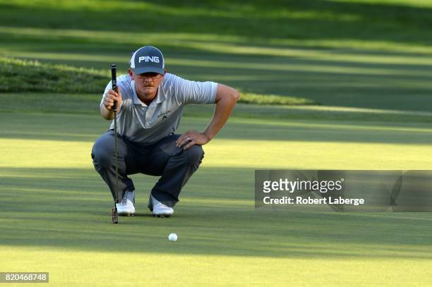 Jim Knous aims for a putt on the ninth hole during round two of the Web.com Tour Pinnacle Bank Championship on July 21, 2017 at the Indian Creek Golf...