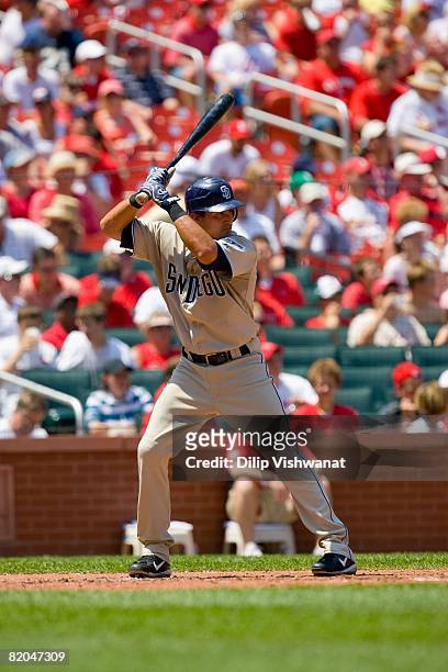 Eric Gonzalez of the San Diego Padres bats against the St. Louis Cardinals on July 20, 2008 at Busch Stadium in St. Louis, Missouri. The Cardinals...