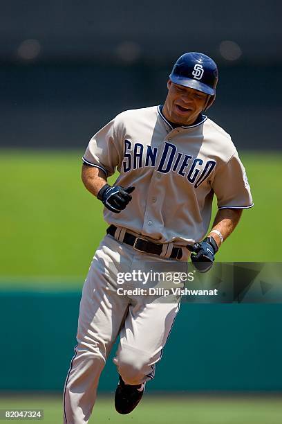 Scott Hairston of the San Diego Padres runs the bases against the St. Louis Cardinals on July 20, 2008 at Busch Stadium in St. Louis, Missouri. The...