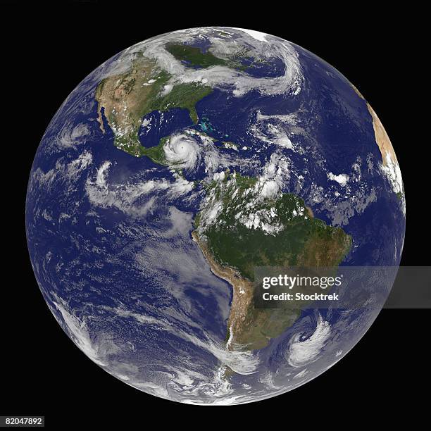 satellite view of hurricane dean - eye of the storm stock pictures, royalty-free photos & images