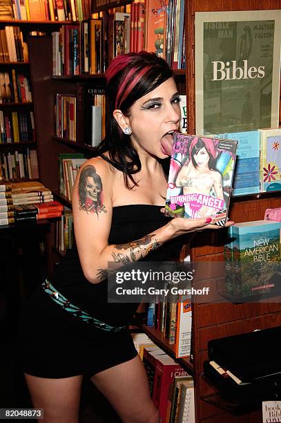 Alt porn star and entrepreneur Joanna Angel poses for pictures before signing copies of "BurningAngel Book" at Barnes & Noble in the West Village on...