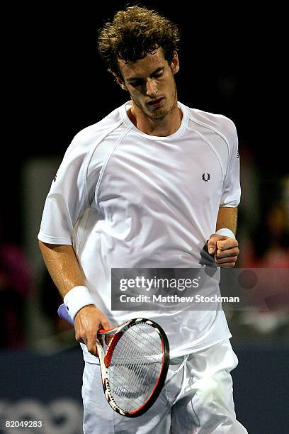 Andy Murray of Great Britain celebrates a point against Thomas Johansson of Sweden during the Rogers Cup at the Rexall Centre at York University July...