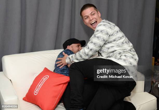 Actors Gustaf Skarsgard and Alex Hogh Andersen from the television series "Vikings" stopped by Nintendo at the TV Insider Lounge to check out...