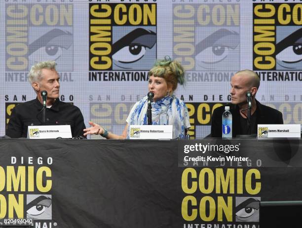 Actors Dana Ashbrook, Kimmy Robertson, and James Marshall attend "Twin Peaks: A Damn Good Panel" during Comic-Con International 2017 at San Diego...